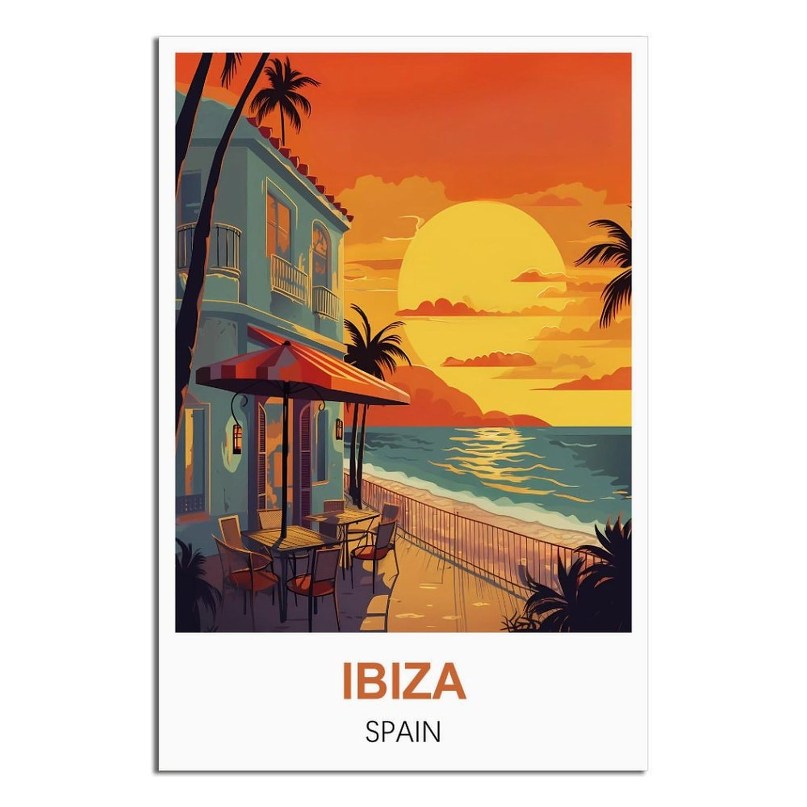 Ipuzou Unframe-Style Ibiza Spain Vintage Travel Posters 12X18inch(30X45cm) Canvas Wall Decor, Wall Art Posters Prints Paintings Pictures For Living Room