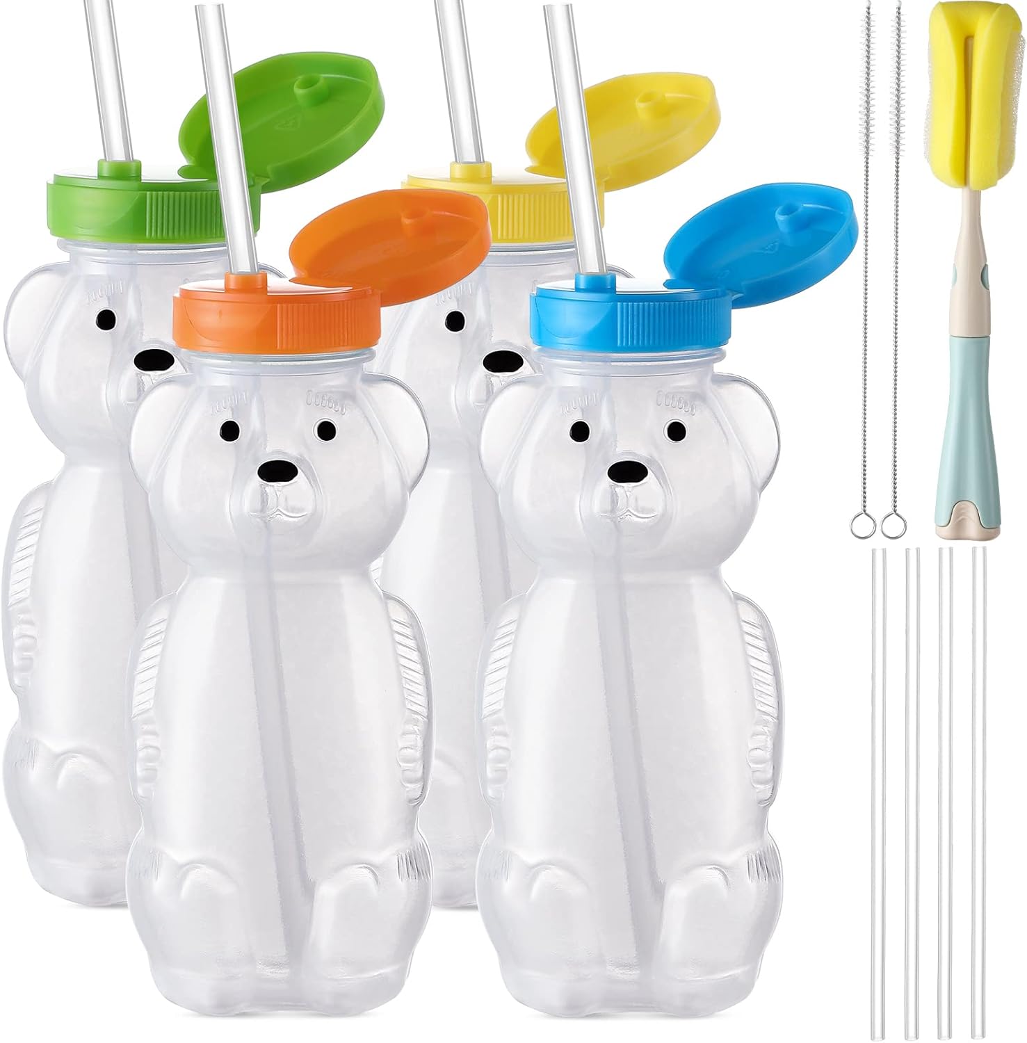 4 Pack Honey Bear Straw Cups for Babies with 8 Flexible