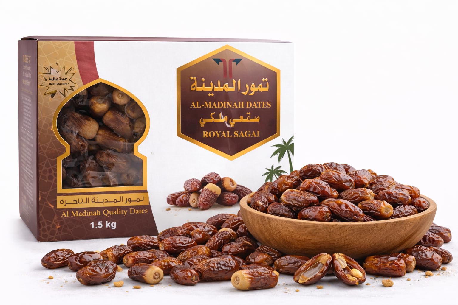 Al-Madinah Royal Sagai Dates – Premium Saudi Dates, Natural & Fresh, Large 1.5 kg (3.3 lbs) Box, Authentic Arabian for Ramadan