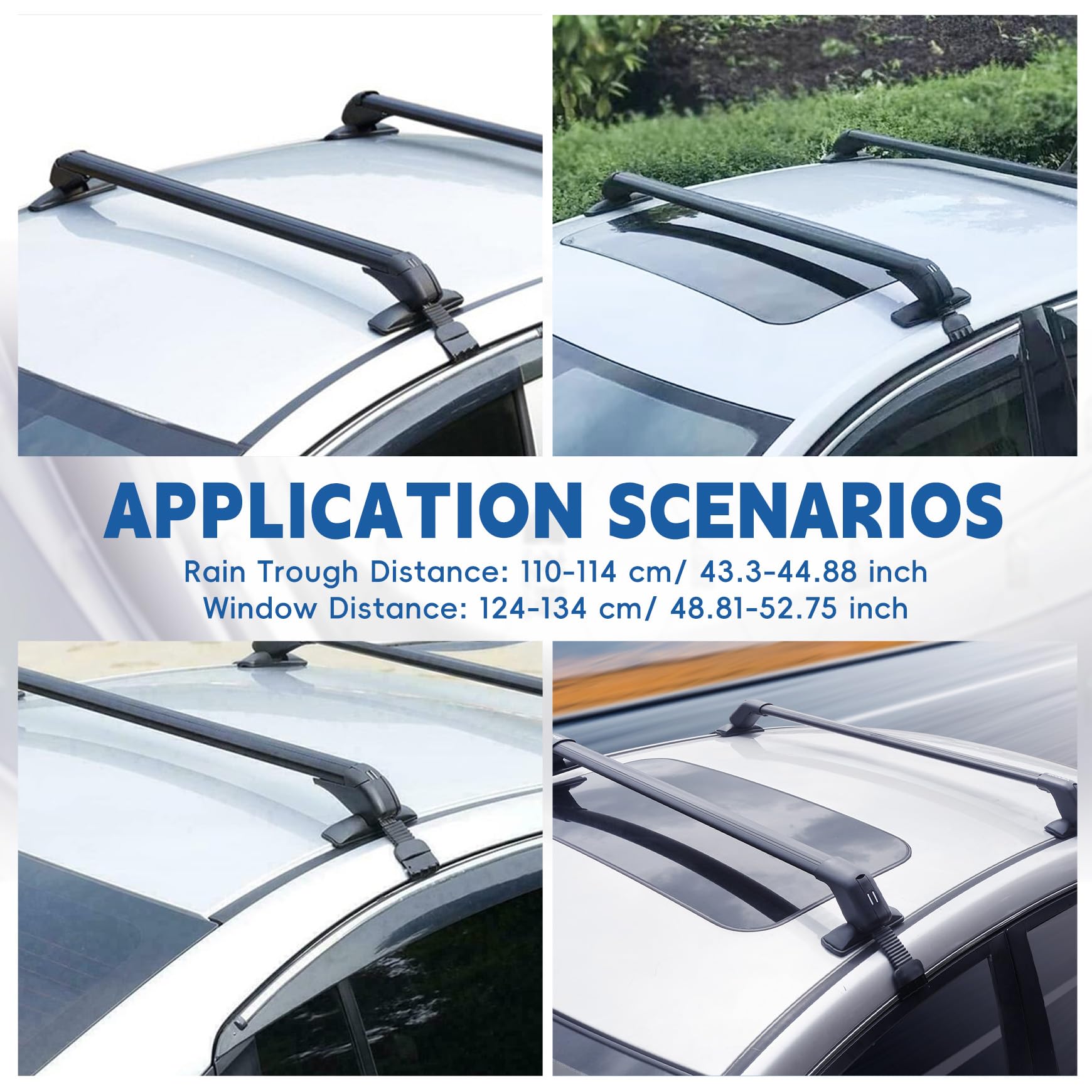 2Pcs 43.3 Inch Universal Car Top Roof Cross Bar Luggage Cargo Rack Adjustable Window Frame Aluminum Black