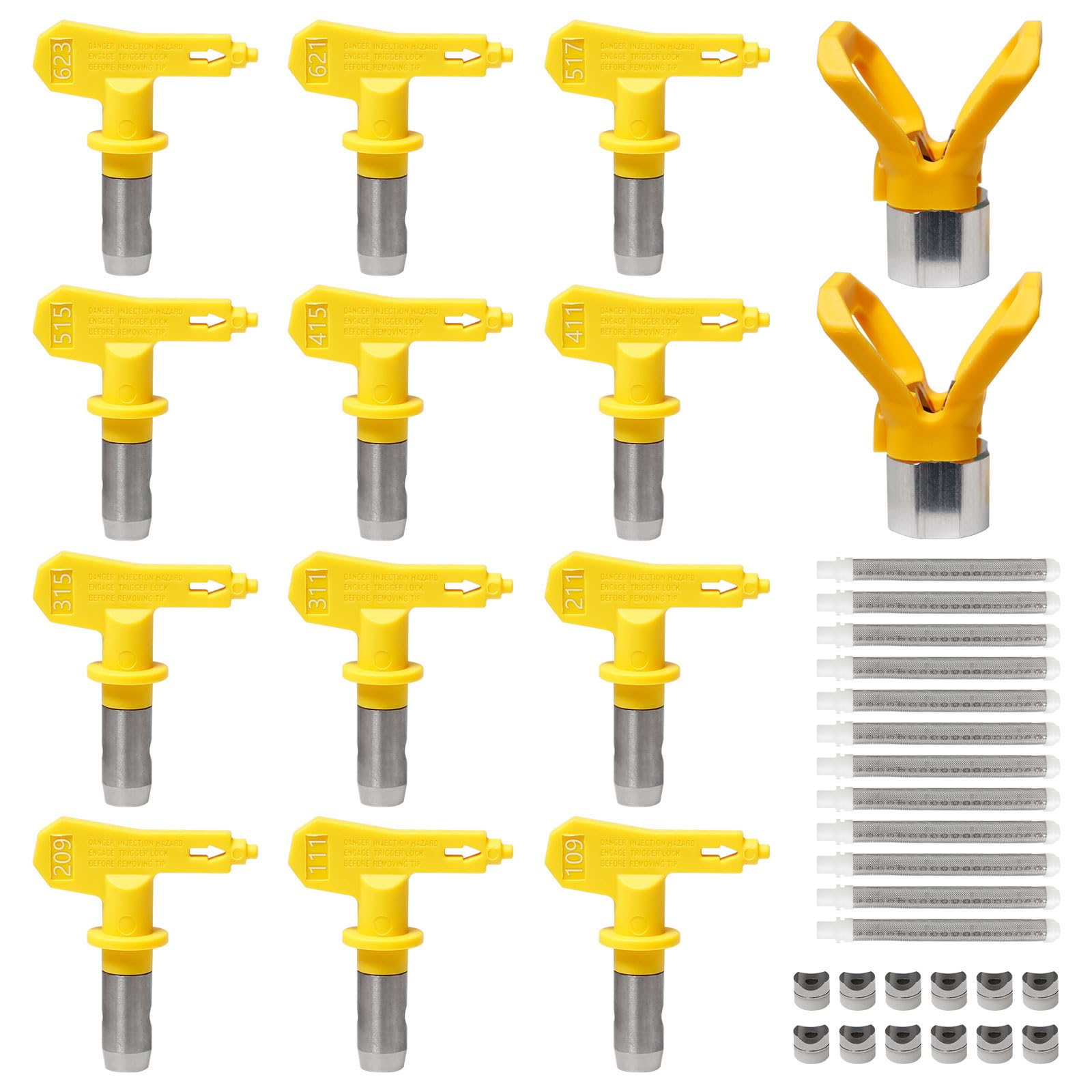 12 Piezas Boquilla Airless con 2 Asientos de Boquilla 12 Airless Pistola Pintura Filtro Boquillas sin Aire para Pulverizador Pintura(Tipo 109,111,209,211,311,315,411,415,515,517,621,623)
