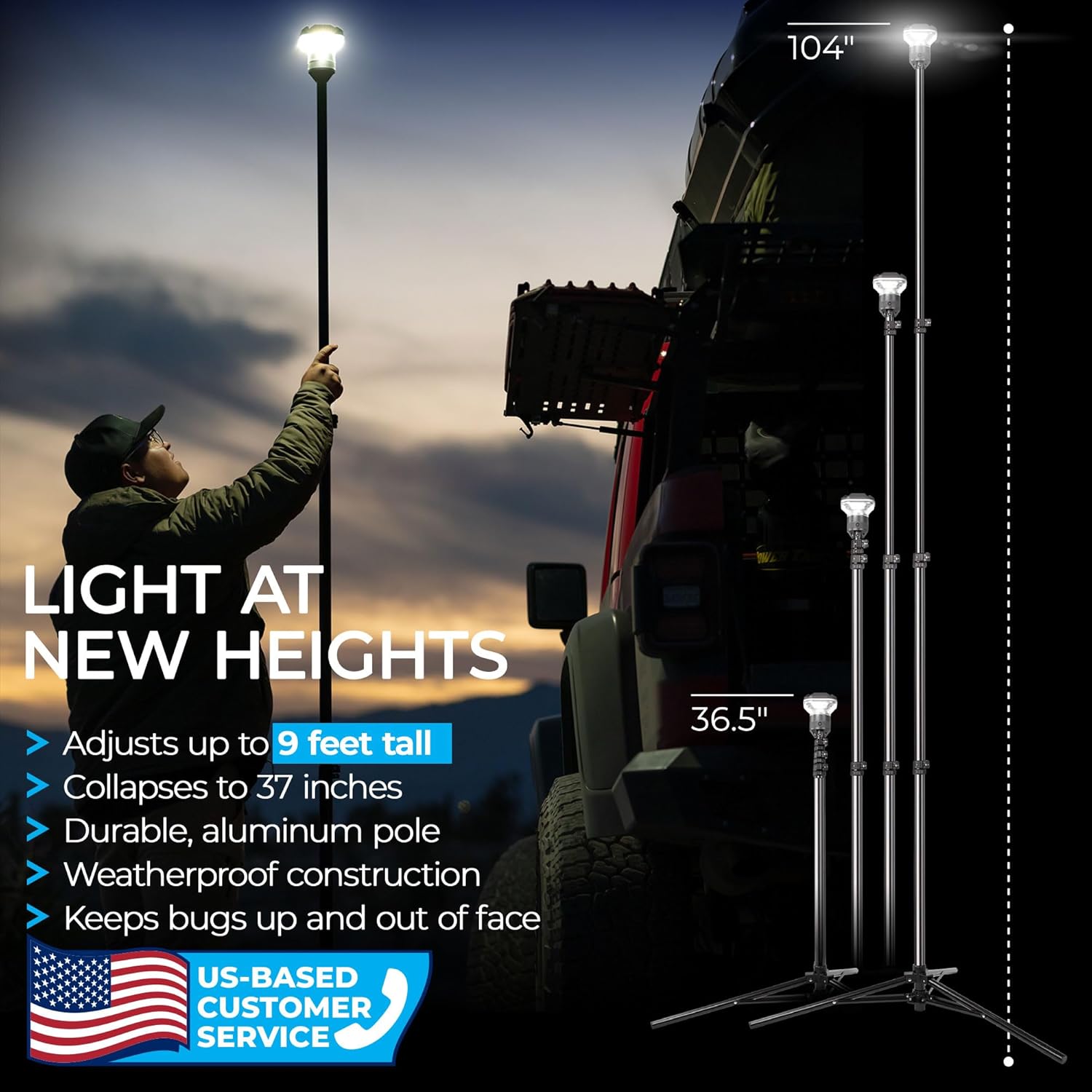 Devos Outdoor LightRanger 1200 - High-Performance LED Tripod Lantern with Adjustable Height, 9 Feet Tall with 1200 Lumens Brightness, and Long Battery Life.