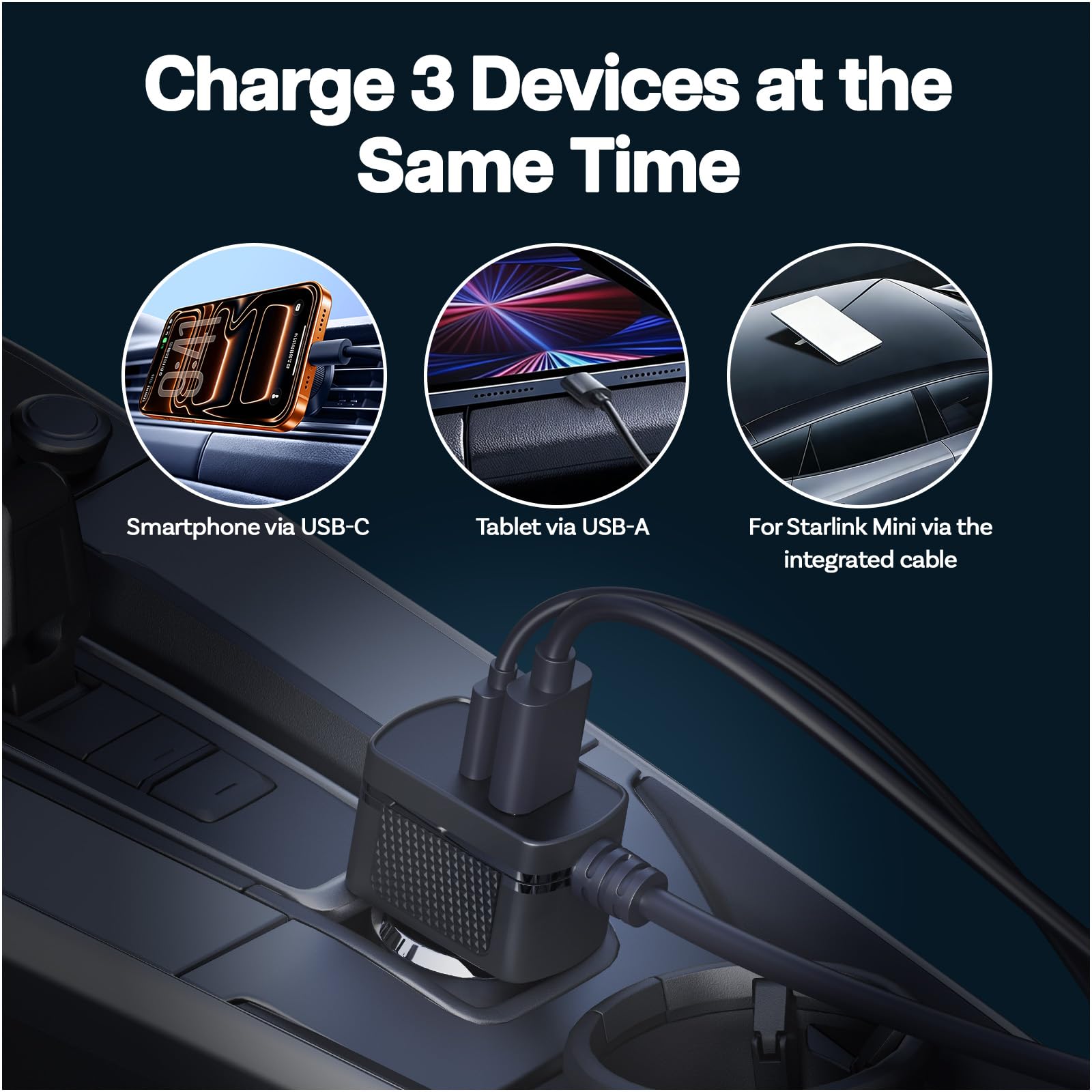Adattatore Auto per Starlink Mini di MMOBIEL – Caricatore USB da Accendisigari 12V–24V DC – Cavo Resistente da 3M (60W), Doppie Porte USB-C e A (33W), Display LCD della Tensione – Auto, Camion, Camper