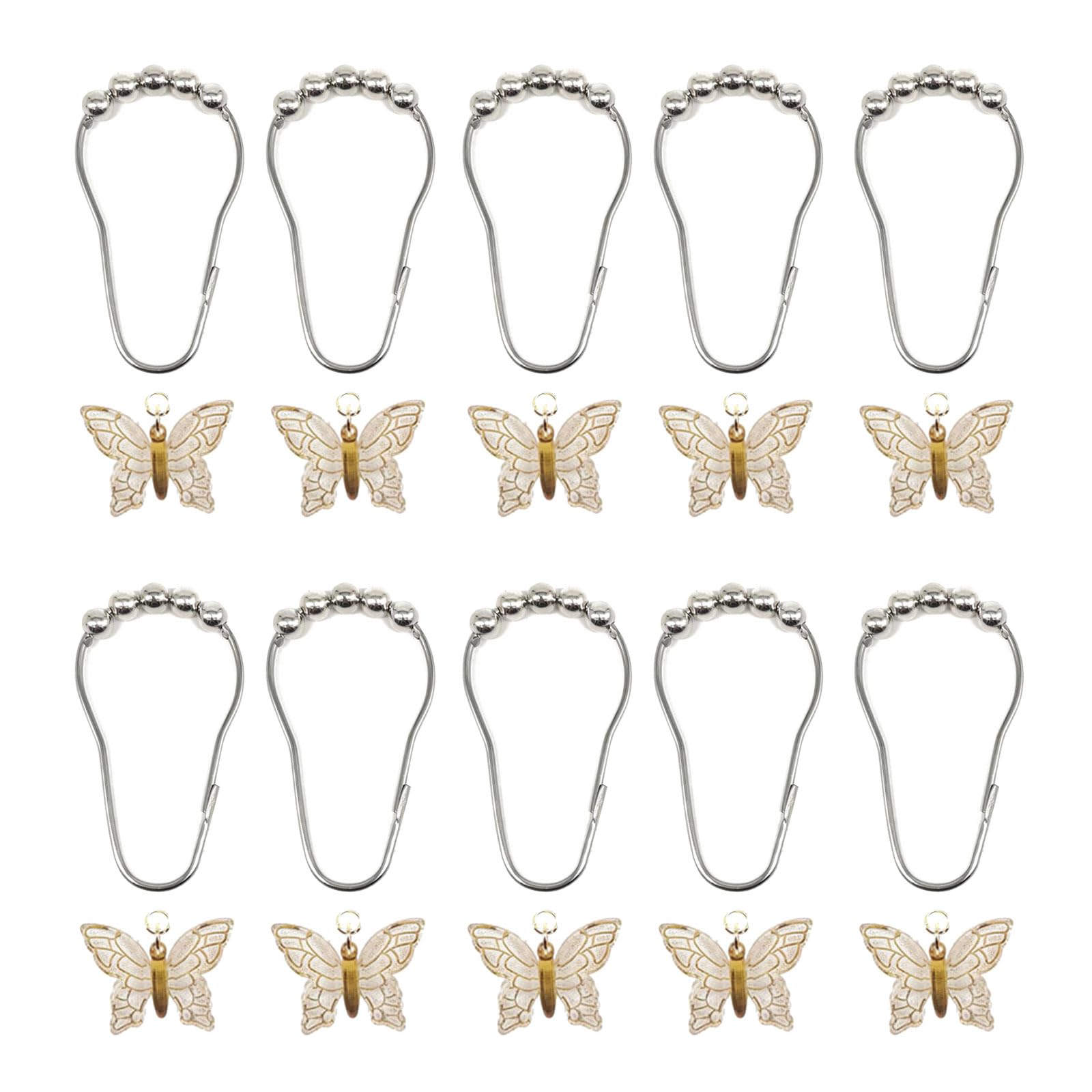 10Pcs Colorful Acrylic Butterfly Shower Curtain Rings Rusts Resistant Decorative Curtain Hooks for Bathroom Accessories Smooth Gliding Shower Hooks