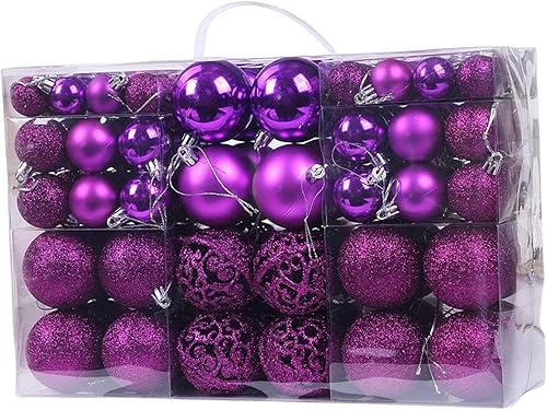 MERIGLARE 100 cajas de regalo de bolas de Navidad colgantes, colgantes de bolas de Navidad inastillables, adornos de fiesta de Año Nuevo, violeta