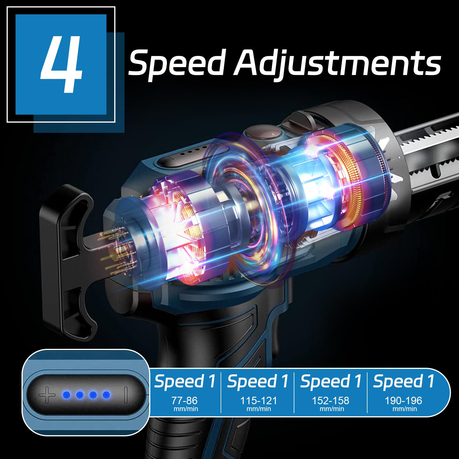 Pistola de Silicona Eléctrica Compatible con Makita 18V, 2500 N de Fuerza | para Cartuchos de 300 ml, 4 Velocidades Ajustables, con Luz LED y Accesorios, para Sellado e Impermeabilización, SIN BATERÍA