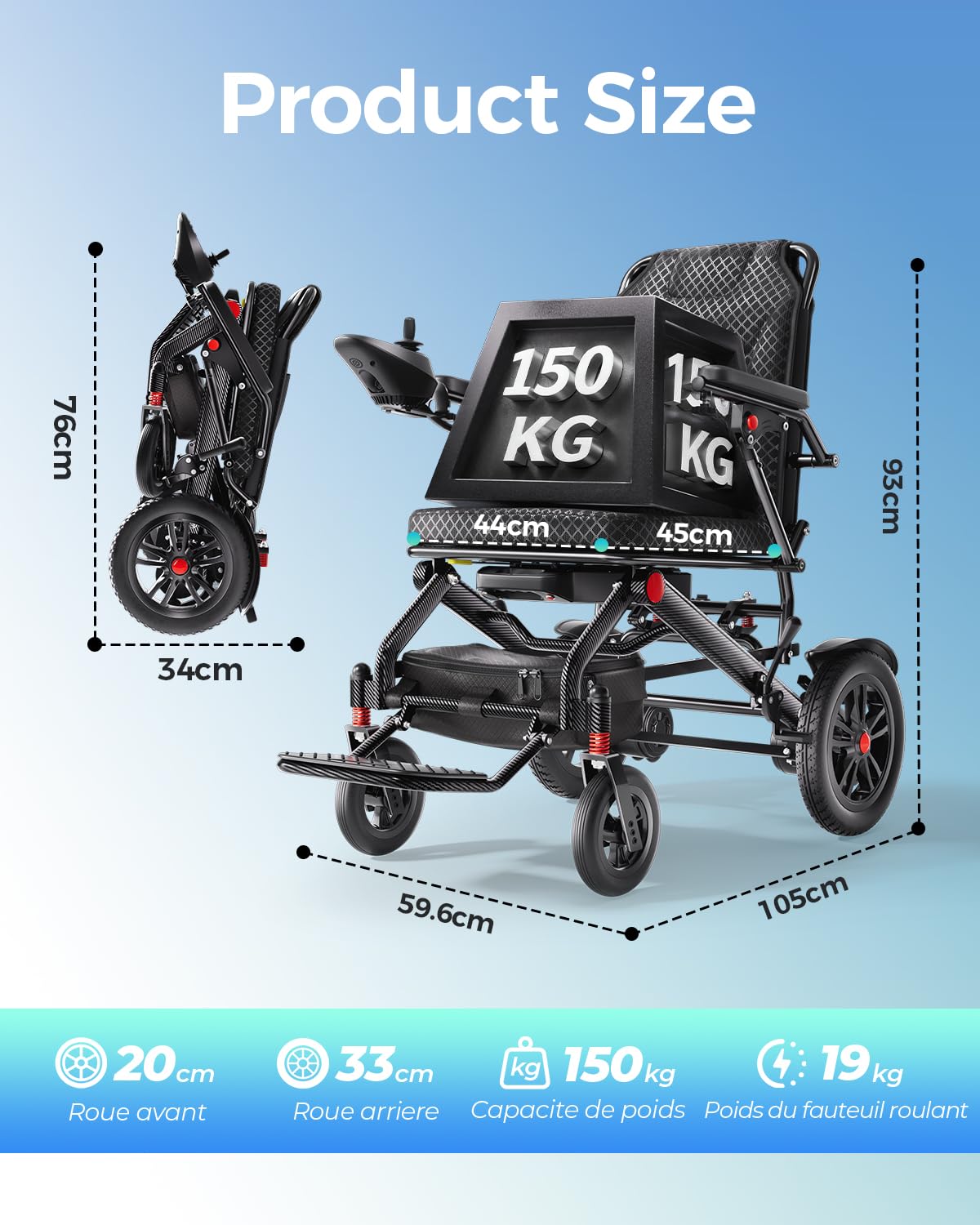 2026 Fauteuil Roulant électrique Pliable Ultra Léger Pour Adultes | Intérieur et extérieur, Alliage d’aluminium Seulement 19kg pour voyage, batterie au lithium 20 Ah, Jusqu'à 150 kg