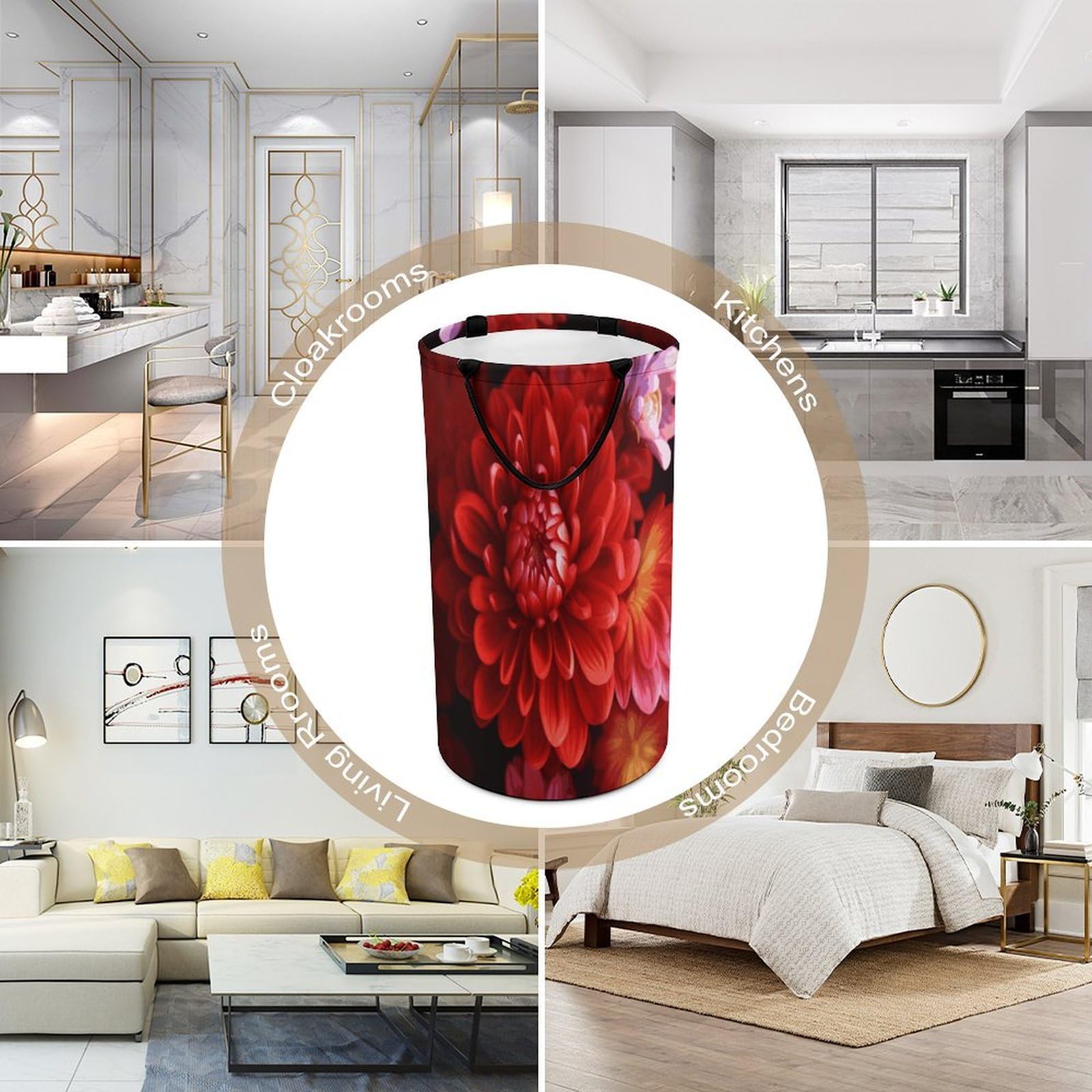 Cesta de ropa sucia de flores rojas, bolsa grande para ropa sucia. Cesta de almacenamiento para asas de fácil transporte. Cesta grande para ropa con asas, cubo de almacenamiento de ropa, organizador