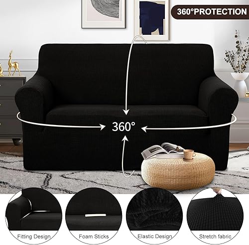 Miniatura 3 de U-NICE HOME Funda elástica para sofá biplaza, funda de sofá, protector de muebles para sofá de 2 plazas, apta para mascotas (sofá biplaza, negro)