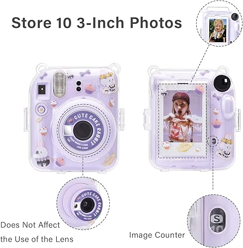 Miniatura 4 de Rieibi Funda transparente compatible con Fuji Instax Mini 12, funda de transporte para cámara instantánea Fujifilm Instax Mini 12 con bolsillo de