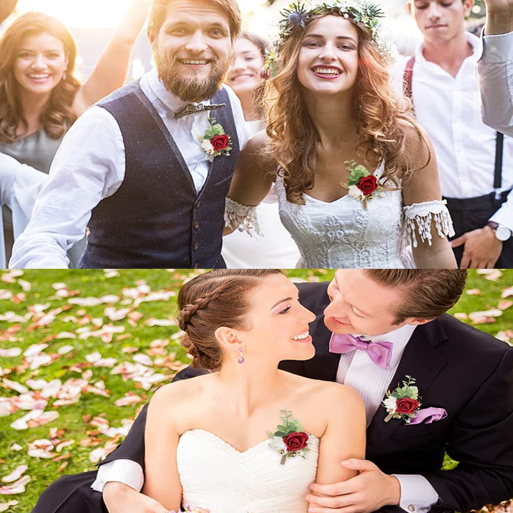 Ansofi Paarse Corsage en Boutonniere Set Kunstbloemen Kunstmatige Rose Bloem Pols Corsage en Boutineers voor Bruidegom Bruidegomsmen Bruid Bruidsmeisjes Prom Rustieke Vintage Bruiloft Decoratie