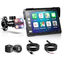 2026 YZW 7 inch Wireless Motorcycle Carplay GPS HD Touch Screen with Android Auto, Navigation, IP69K Waterproof, USB Cable, TPMS, Bluetooth, Google Asistant, Light Sensor, Music Sharing, Quick Release