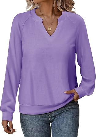Angerella Womens Long Sleeve Shirts Casual V Neck Sweatshirts Loose Fit Lightweight Pullover Tops