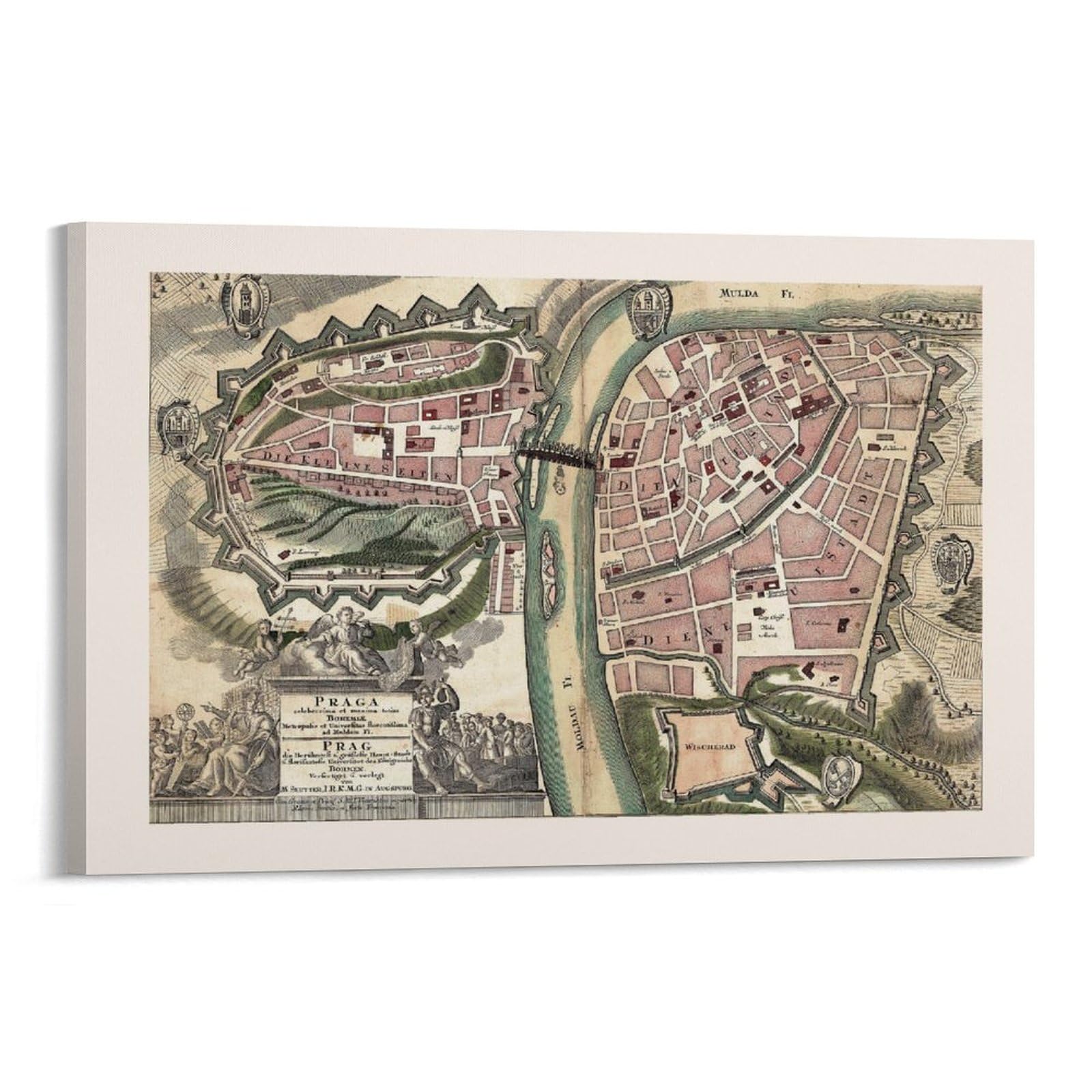 LZTEN ANTIQUE PRAGUE MAP - Map of Prague, Historical Map Prints Posters Canvas Wall Art Oil Paintings Deco 20x30inch(50x75cm)
