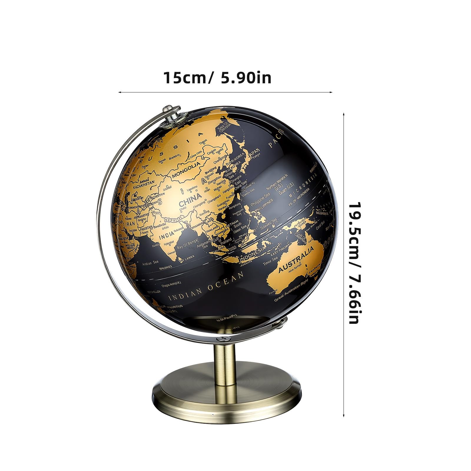 Happyyami Adorno de Globo Terráqueo de Escritorio Multifuncional en Metal Dorado, Bola de Globo 14 Cm Estilo Europeo para Embellecimiento de Mesa y Oficina