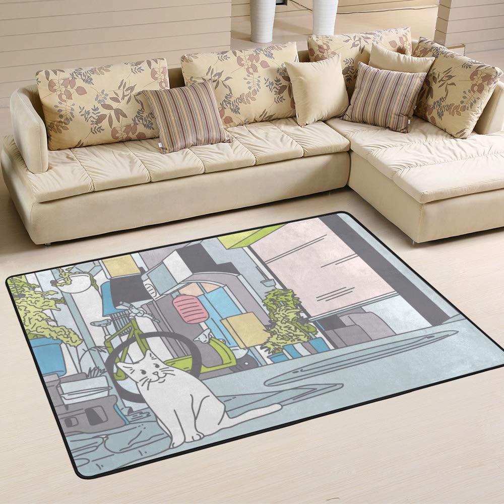 Tapis de salle à manger Ruchen durable scène de village de rue 80x58 inch