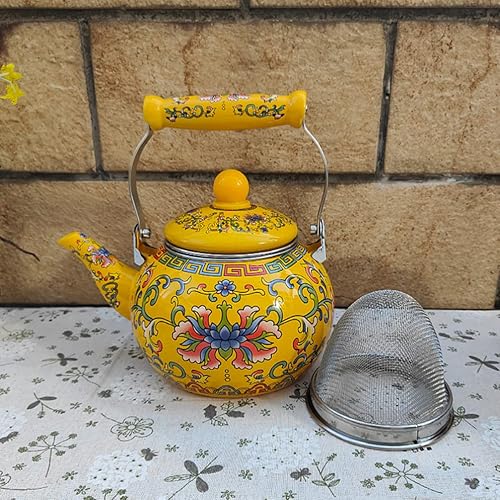 Miniatura 2 de Healeved Hervidor de té esmaltado con mango de cerámica e infusor de 2.2 L, hervidor de agua clásico floral, tetera de acero para estufa de