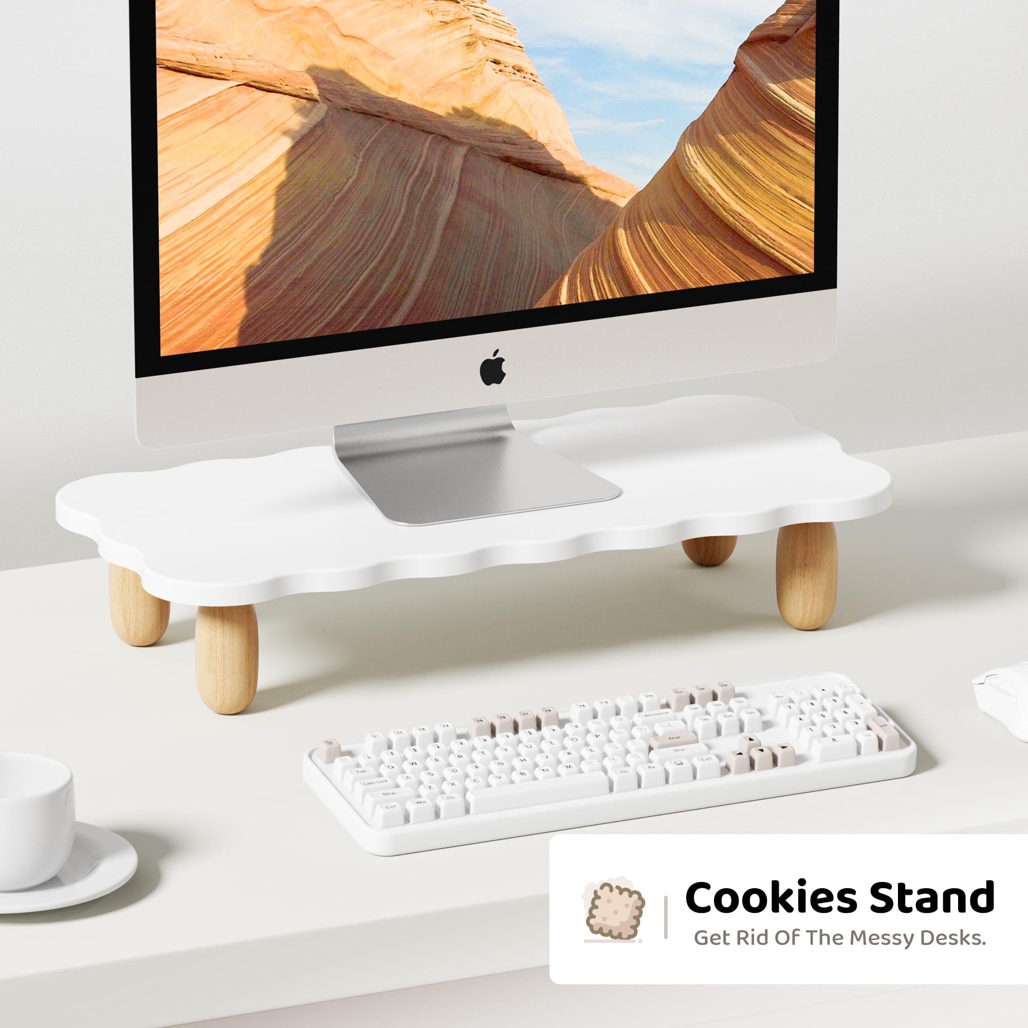 Soporte elevador para monitor, soporte de madera resistente en forma de galleta para escritorio, soporte de escritorio ergonómico, organizador de escritorio multiusos para computadora, laptop 4