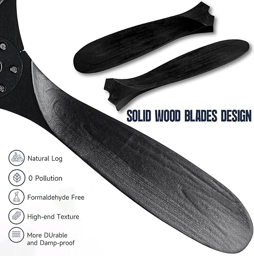 Miniatura 8 de Ventilador de techo inteligente negro de 52 pulgadas con luces, ventilador de techo para exteriores para patio, ventilador de techo de 3 aspas de