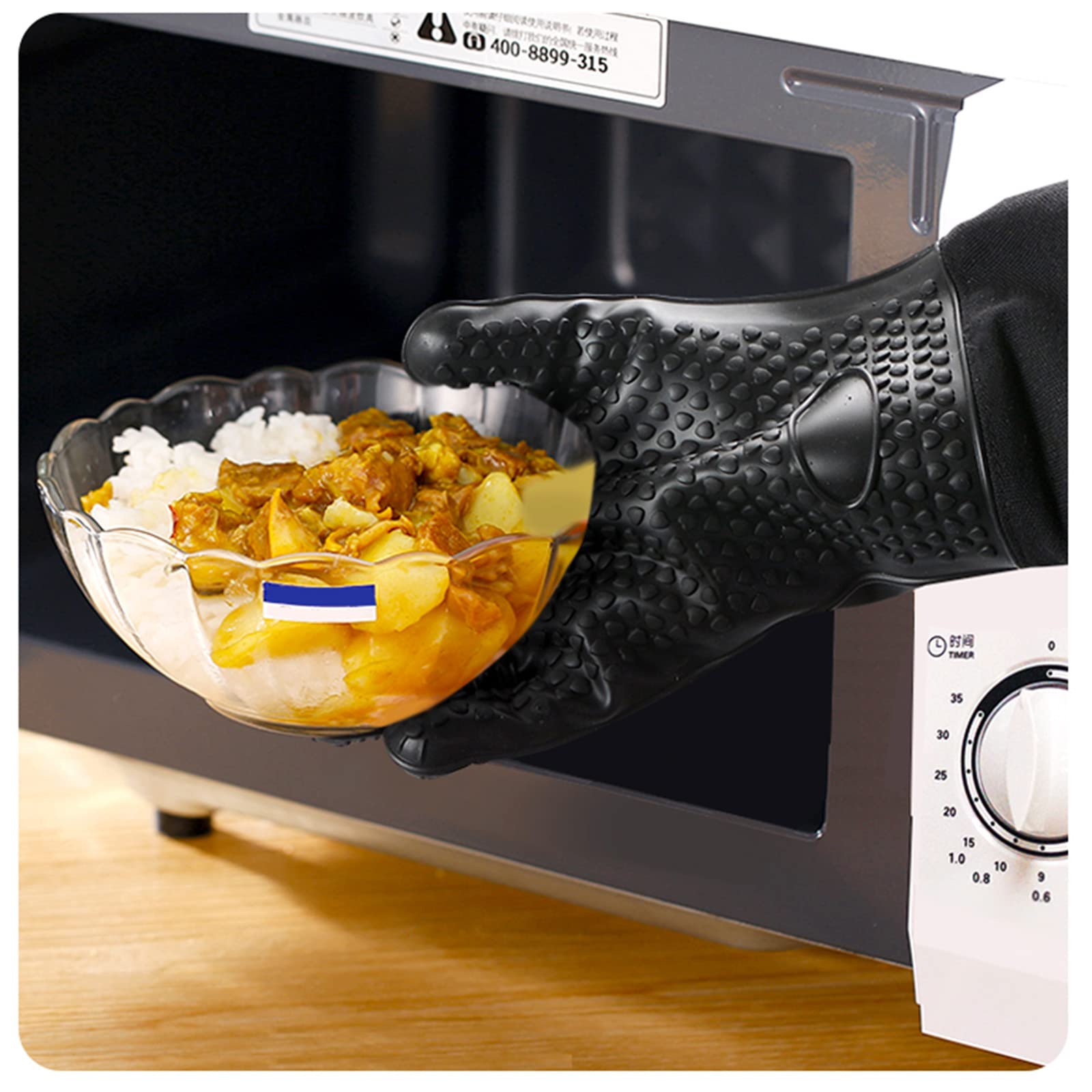 Guantes resistentes al calor extremo, guantes impermeables de manga larga para parrilla, guantes de horno de silicona, para cocinar, asar, barbacoa, agarre antideslizante, 1 unidad