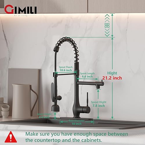 Miniatura 7 de GIMILI - Grifo de cocina con rociador extraíble, para fregadero, de alta presión, una sola manija, grifos para cocinas comerciales de doble cabezal,