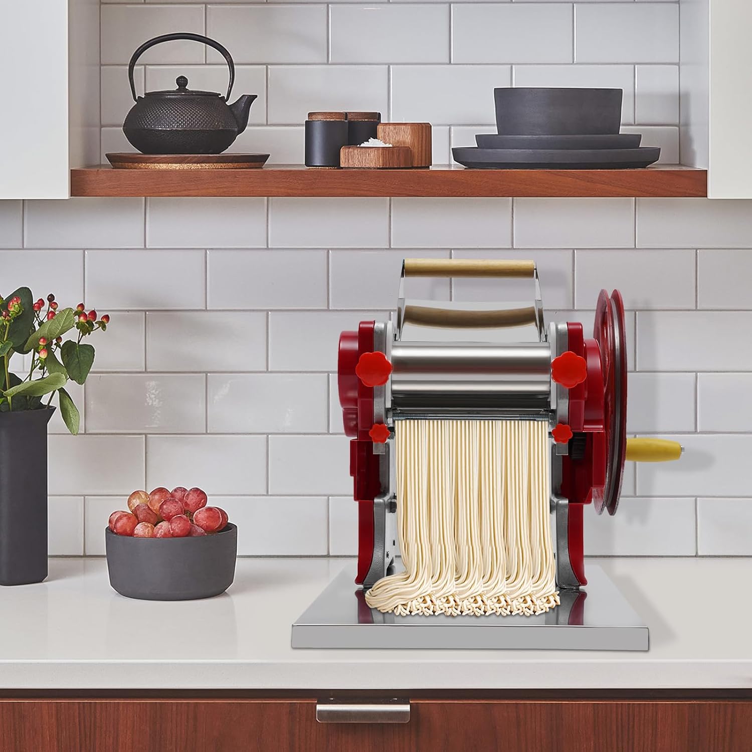 Commercial Manual Dough Roller Sheeter, Noodle Pasta Dumpling Maker Machine W/0.12in Cutterhead,Noodle Thickness 0.5-5mm For Commercial Home Use.