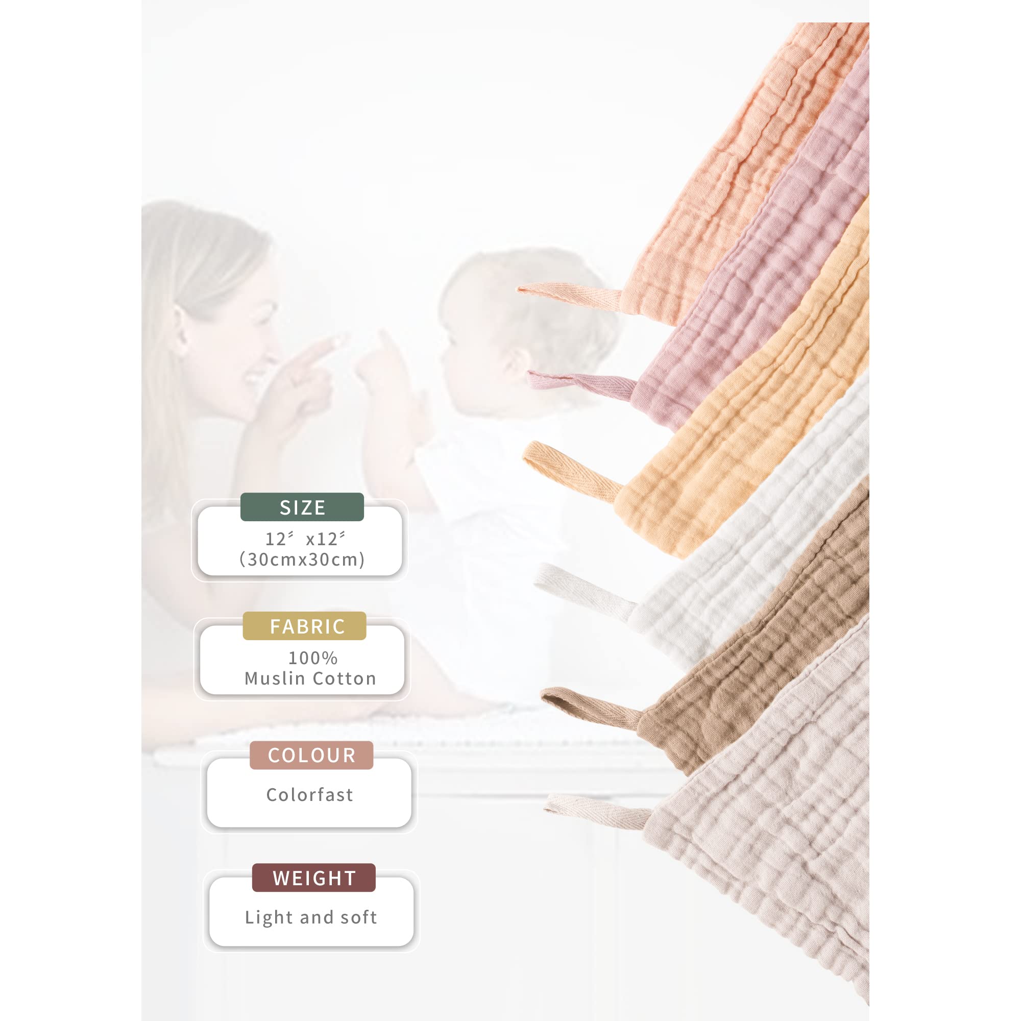 Konssy Juego de 6 toallas de muselina para bebé, unisex, 100 % algodón, cómodas y suaves para recién nacidos, niños, niñas y niños