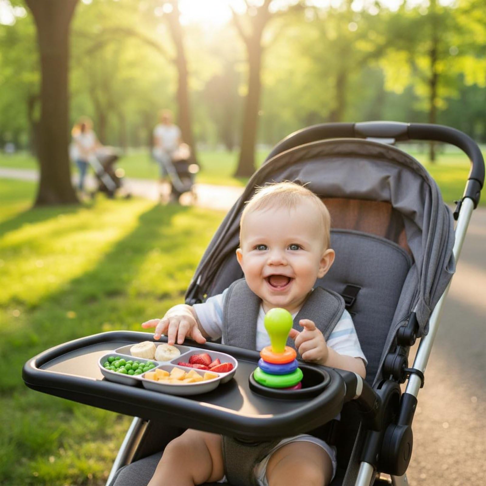 Gralara Vassoio Pasto Universale Materiale Vassoio Portabicchieri Passeggino Facile da Installare per Bambini, Nero