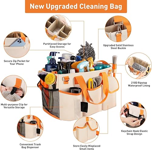 Miniatura 2 de Bolsa de limpieza portátil, organizador de suministros de limpieza extragrande, organizador de suministros de limpieza, bolsa de detalles con asa,