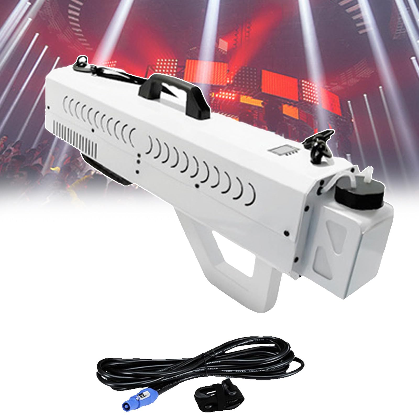 Máquina de humo portátil, 1500 W, mini pistola de humo con luz LED de 7 colores, ideal para fiestas y escenarios, distancia de humo de 8 a 10 m, incluye correas para un fácil transporte
