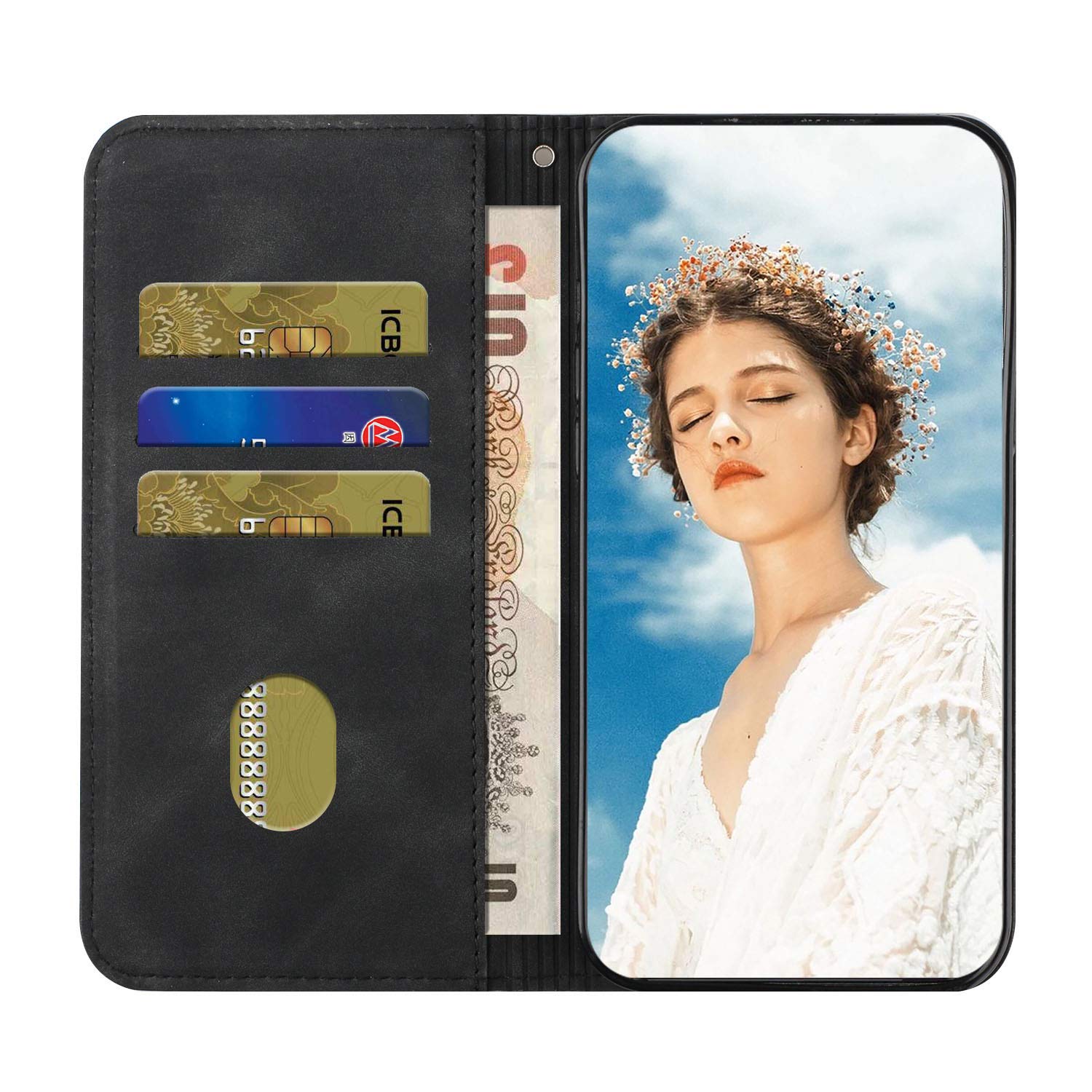 Custodia Portafoglio per iPhone 14 6.1 Flip Cover in Pelle a