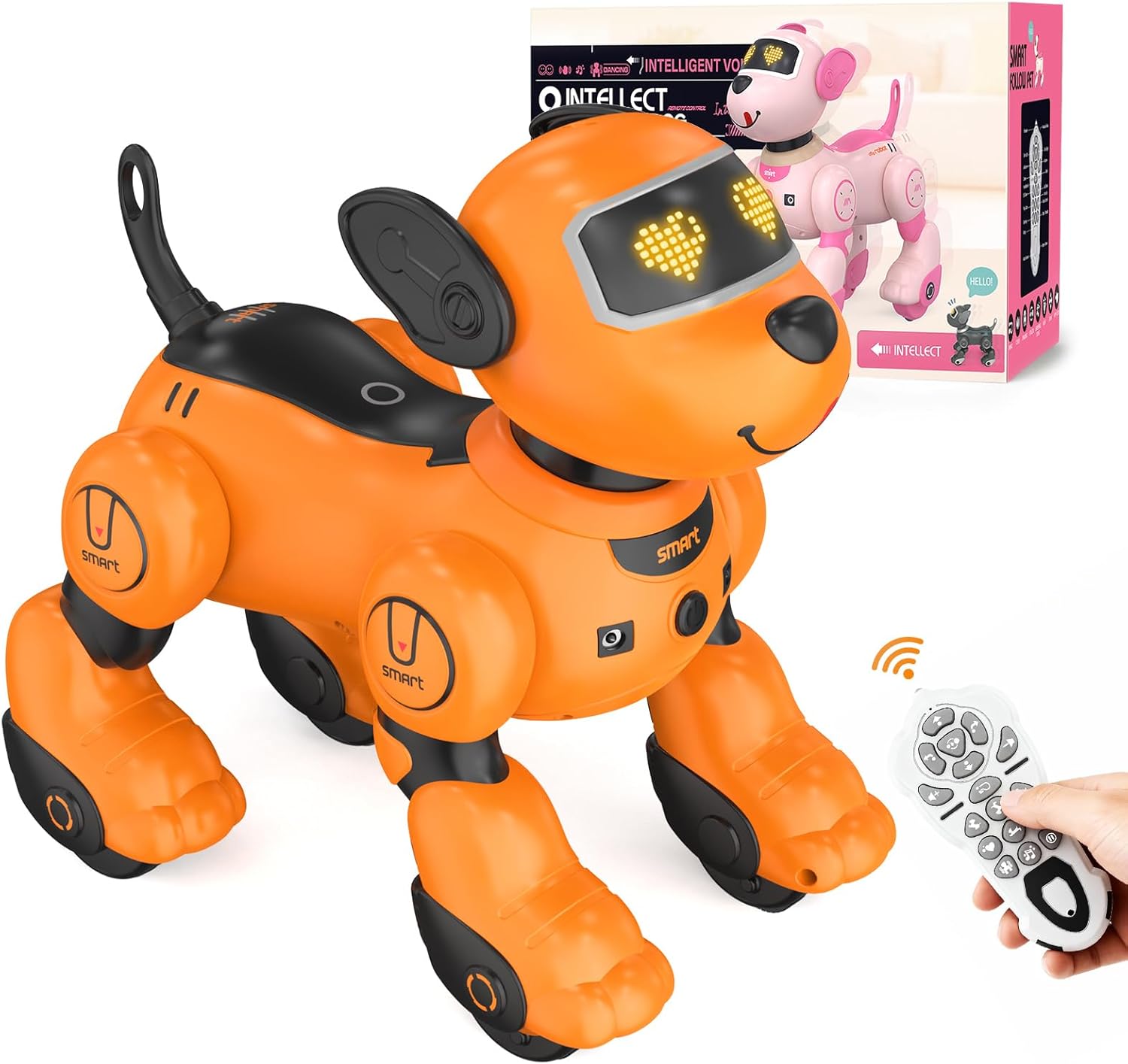 PRANITE Children's Remote Control Robot Dog, Programmable Toy Touch Interactive, Music Interactive Toy, with Follow Mode [Yellow]