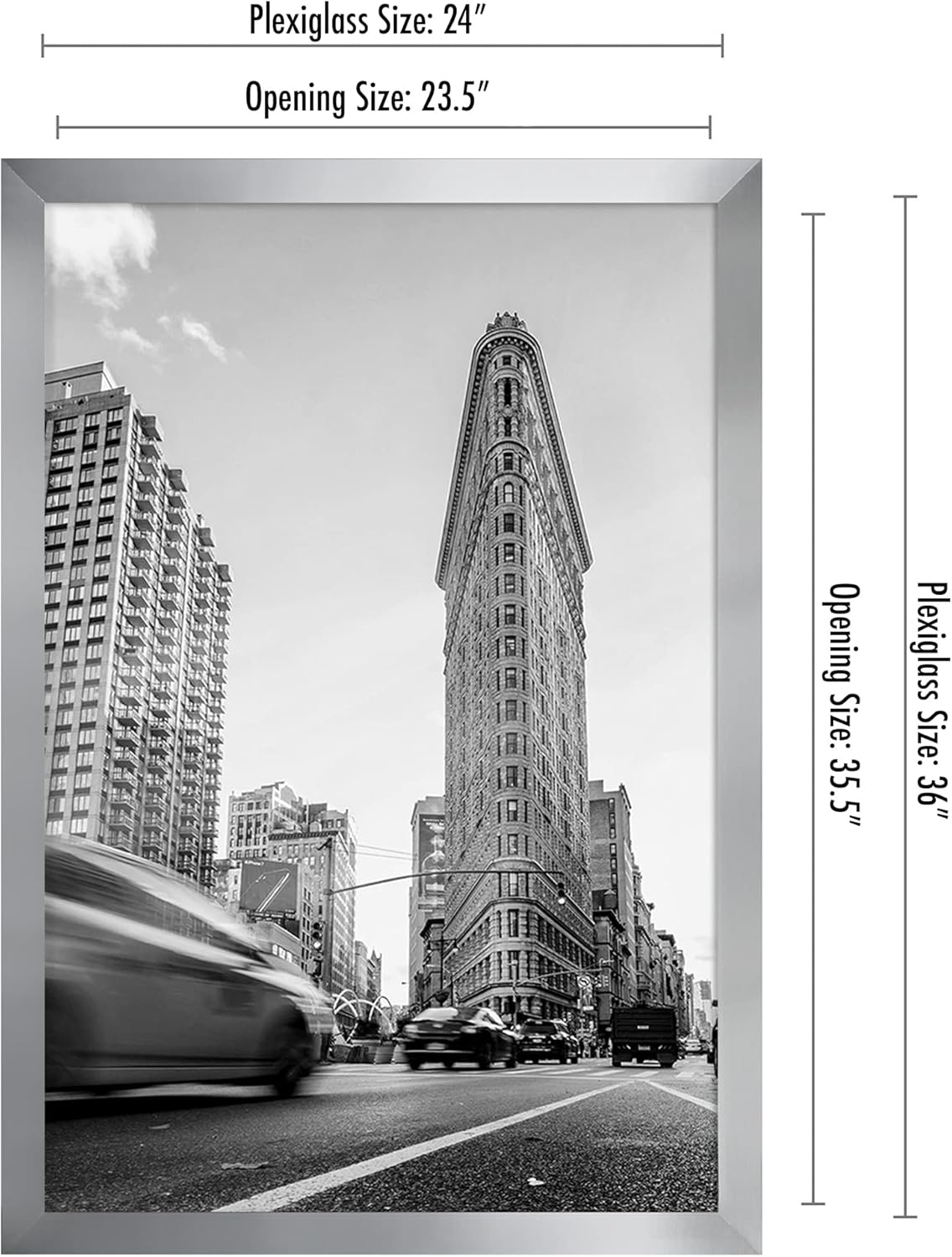 Americanflat 24x36 Poster Frame with Polished Plexiglass - Silver Picture Frame - Wide Photo Frames Made of Engineered Wood for Vertical or Horizontal Wall Display - Epic Collection - Silver