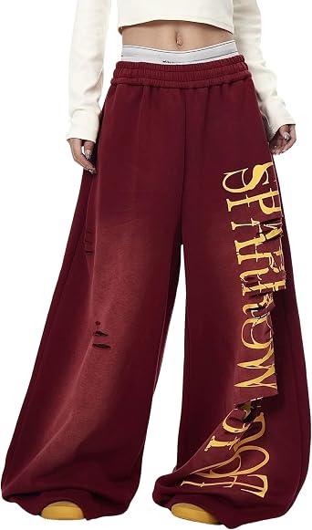 GGOOB Y2k Grunge Barrel Sweatpants Women Teens Baggy Wide Leg Graphic Sweatpant Oversized Drawstring Hip Hop Track Pants