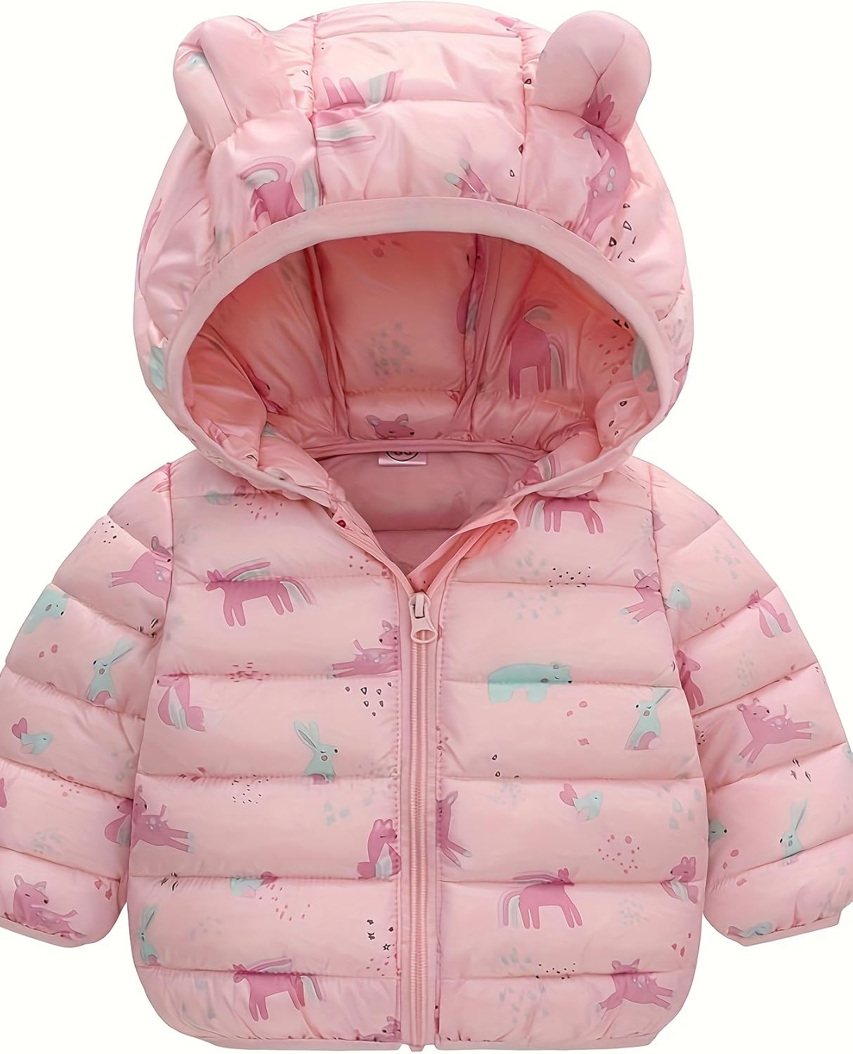Tenna Teki Cartoon Animals Hooded Puffer Jacket - Soft and Cute Toddler Girls' Outwear