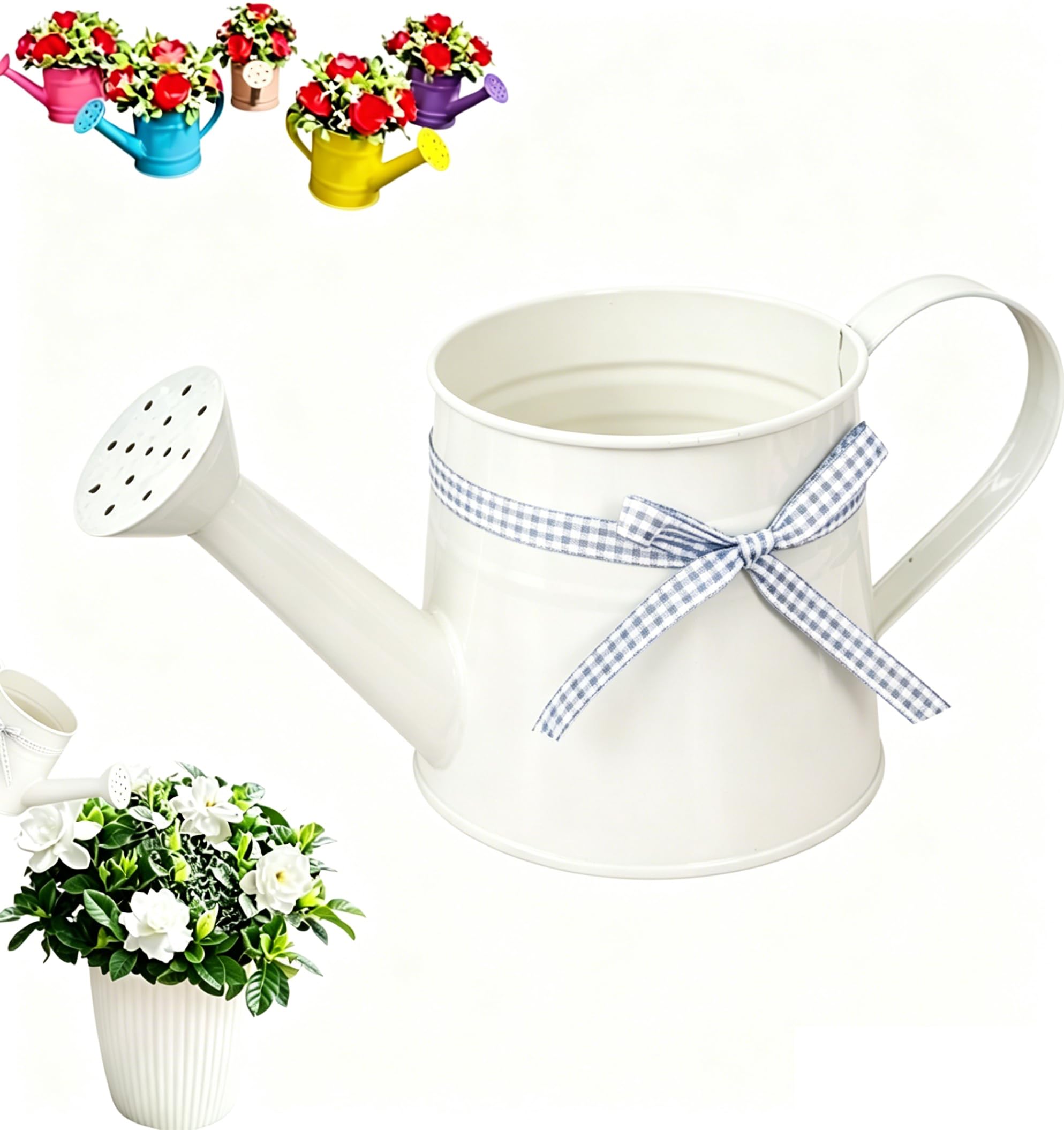 Metal Watering Can, 1L Vintage Sprinkling Can Plant Small Watering Can for Outdoor Indoor Plants, Galvanized Steel Watering Cans for Flowers, Tinplate Watering Kettle Gardening Tool for Kids (White)