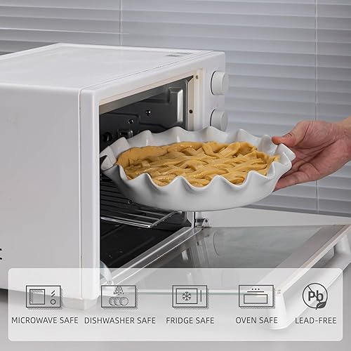 Miniatura 3 de Fun Elements - Molde de cerámica para tartas de 9 pulgadas de profundidad, plato con volantes para hornear, plato antiadherente para tarta de