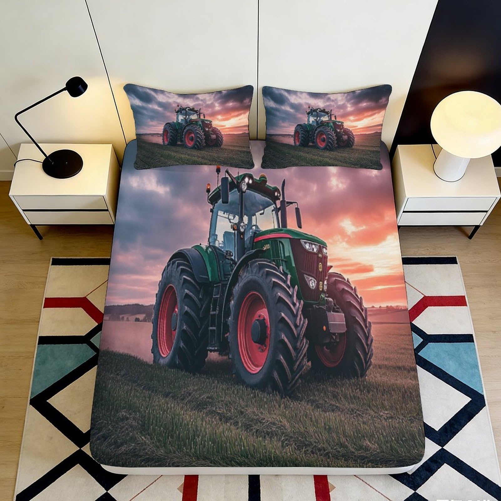 Dhbaneiok Style-8 3D Printed Sunset Tractor Fitted Sheet Microfiber Soft Breathable Farm Landscape Mattress Cover For Bedroom Dorm Decor 90X200x25cm