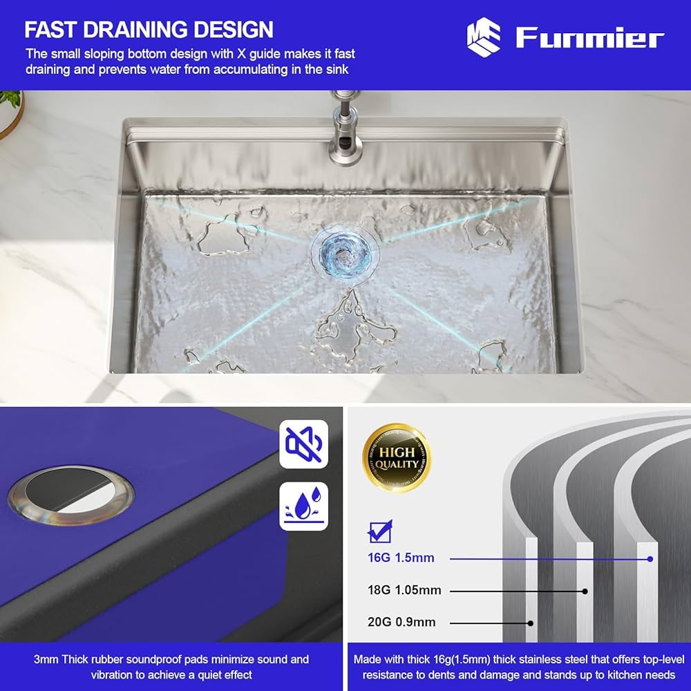 Funmier 30 Inch Undermount Kitchen Sink - 30 × 19 Stainless