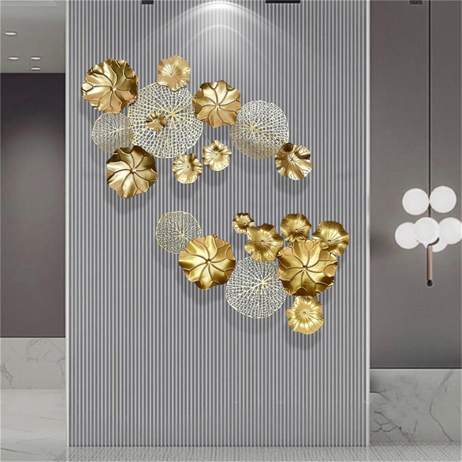 Decorazione da Parete Decorazione da Parete in Metallo Grande Parete con Fiori impilati 3D Moderna zione Verde per Soggiorno Camera da Letto 2 Pezzi