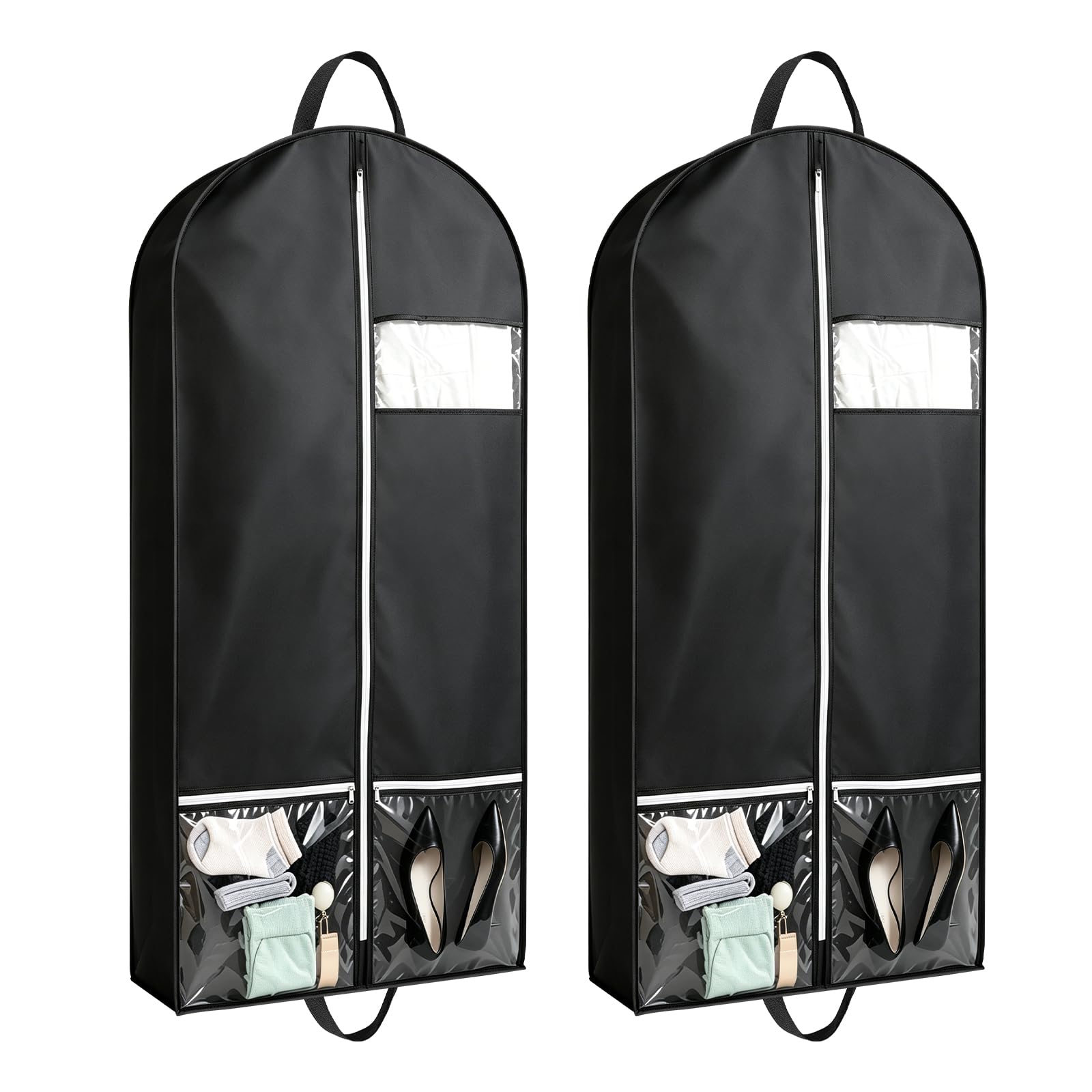 2 PCS 50" Black Garment Bags for Travel, 3.15"D