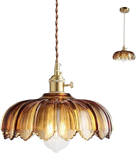 Miniatura 9 de Lámparas colgantes Isla de cocina Lámpara colgante de vidrio ámbar con interruptor giratorio, base E26 - Iluminación moderna para comedor,