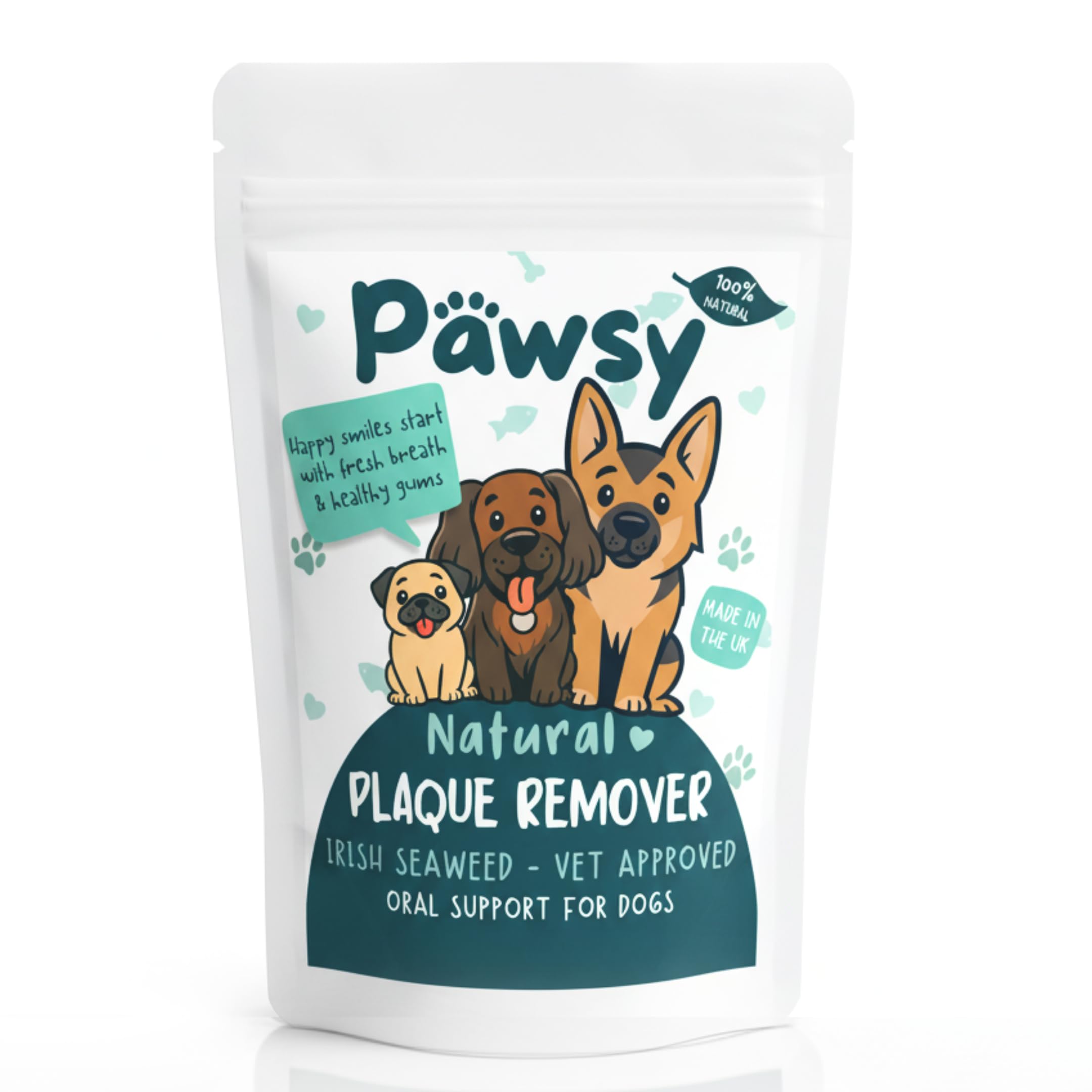 PAWSY Irish Seaweed Dental Powder for Dogs | 100% Natural Seaweed | Fights Plaque, Freshens Breath, Supports Gum Health | Vet-Approved | No Brushing | Made in the UK (250g)