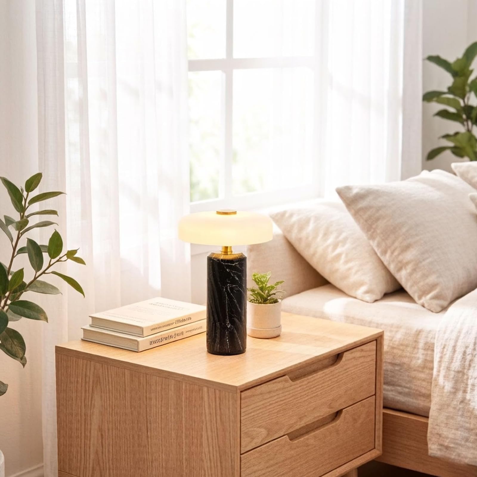 Lámpara de mesa táctil recargable de piedra de lujo de mármol, luz nocturna de mármol de piedra con pantalla de vidrio de leche, luz decorativa/regulable de 3 vías, para dormitorio, sala de estar red
