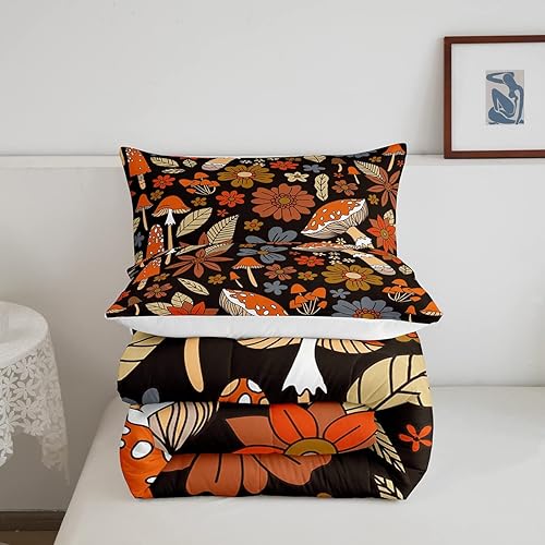 Miniatura 5 de Erosebridal Juego de edredón de flores hippie tamaño individual de los años 60 y 70 años, ropa de cama con estampado de flores psicodélicas de