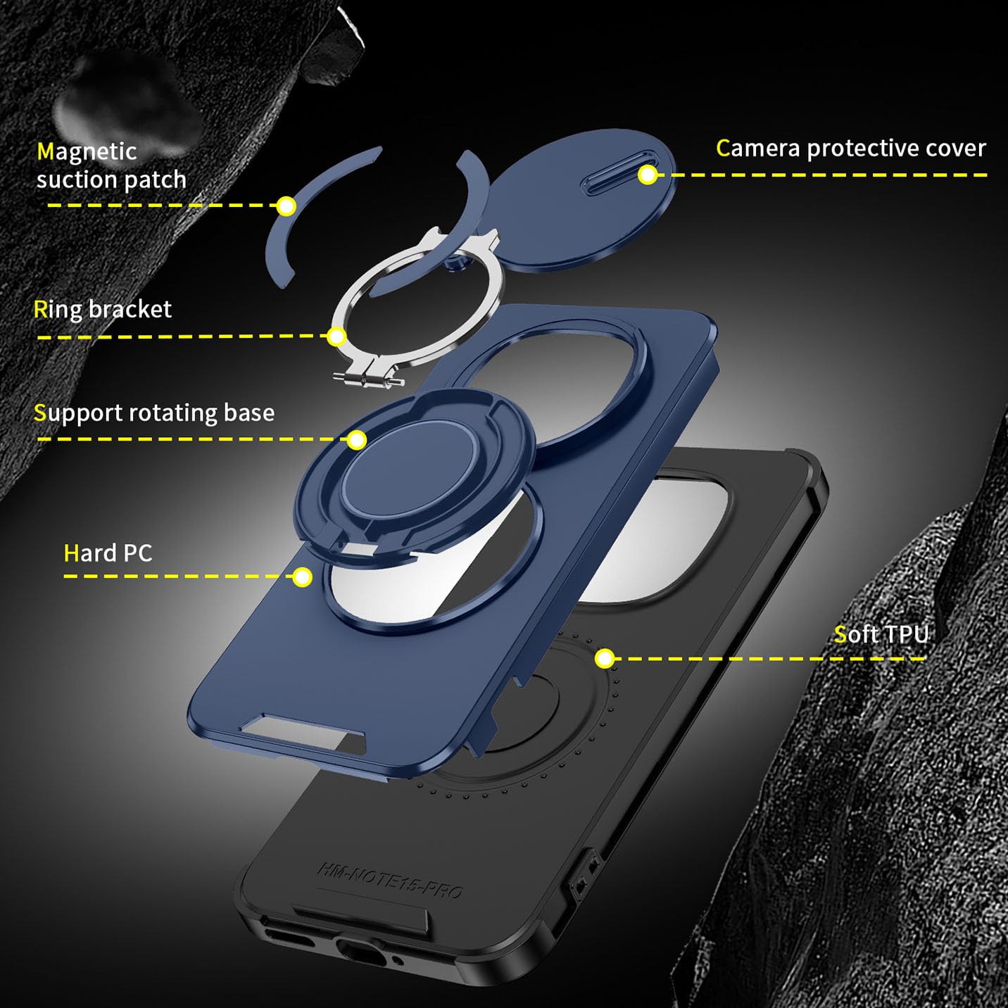 BORYA Etui na Xiaomi Redmi Note 15 Pro 5G, Odporny na wstrząsy PC+TPU Silikonowa obudowa, Anty-upadkowa obudowa klasy wojskowej. Etui z obrotem 360° Uchwyt i osłona aparatu, niebieski