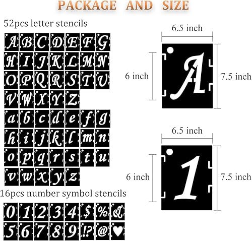 Miniatura 10 de Eage Plantillas de letras del alfabeto de 3 pulgadas, 68 plantillas de plástico reutilizables con símbolos de letras y números, kit de plantillas