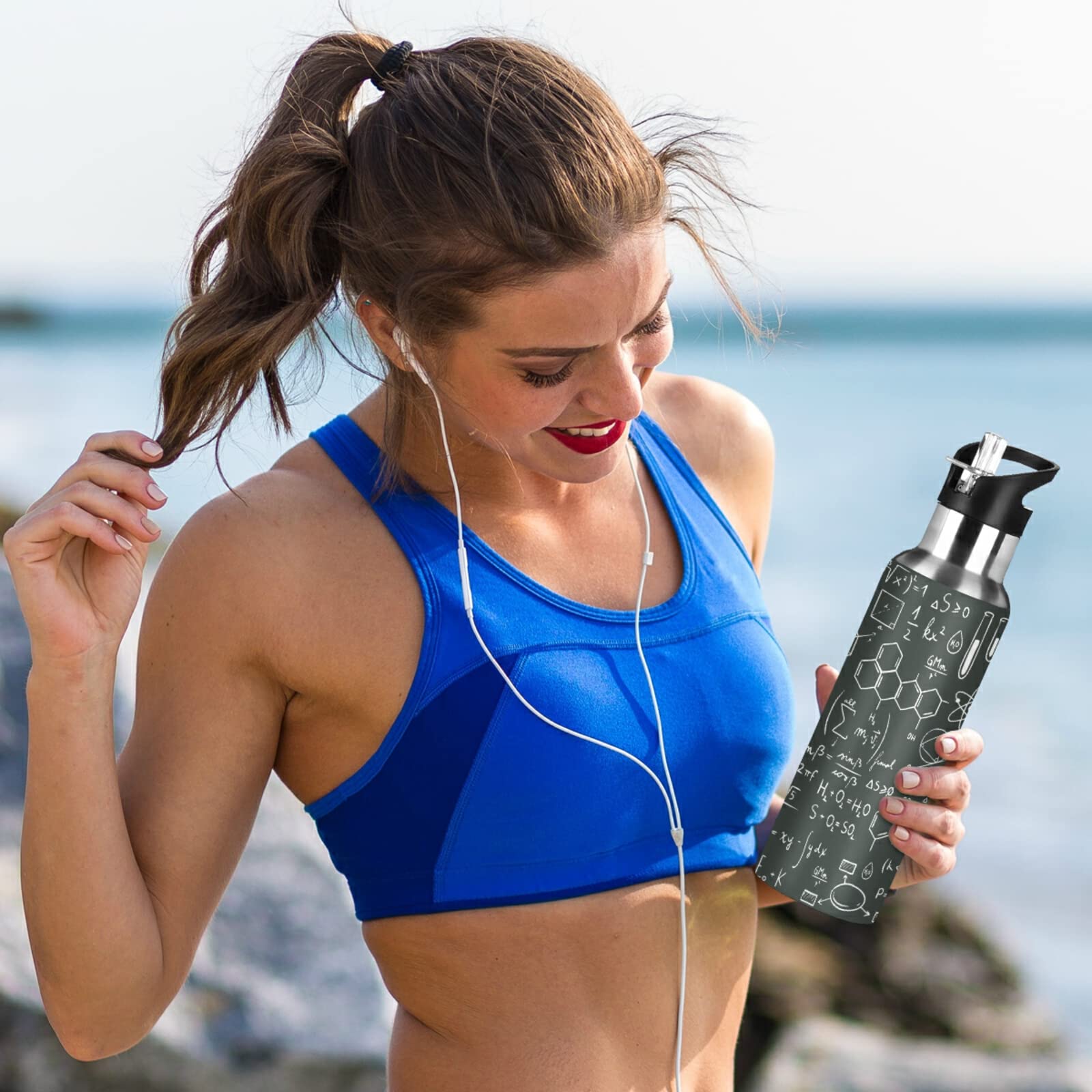 Mnsruu Física Química Matemática Fórmula Botella de Agua Deportes con Pajita, Botellas Termica Acero Inoxidable 600ML Sin BPA para Niños Deportiva Gimnasio Ciclismo Escuela