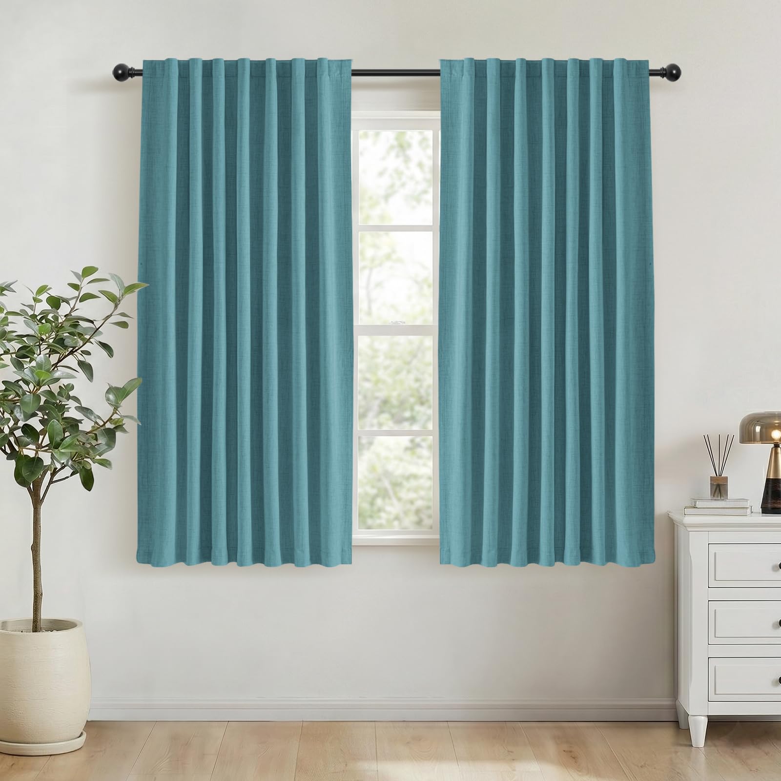 INOVADAY 100% Blackout Curtains for Bedroom 54 Inch Drop 2 Panels Thermal Insulated Curtains for Living Room, Back Tab Rod Pocket Teal Curtains with Coating Back Layer,46" W x 54" L — image 1