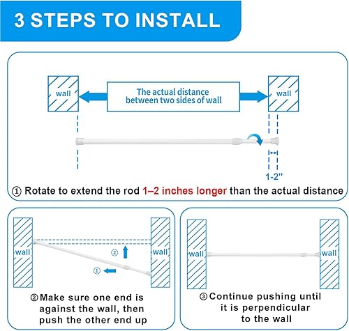 Miniatura 7 de Paquete de 2 barras de cortina de tensión de 28 a 48 pulgadas, pequeñas barras cortas ajustables extensibles con resorte para ventanas, gabinetes,